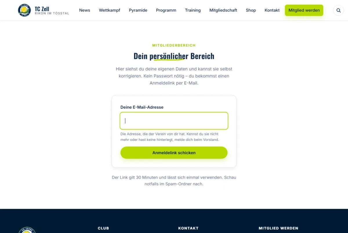 Anmeldung zum Mitgliederbereich per E-Mail-Link