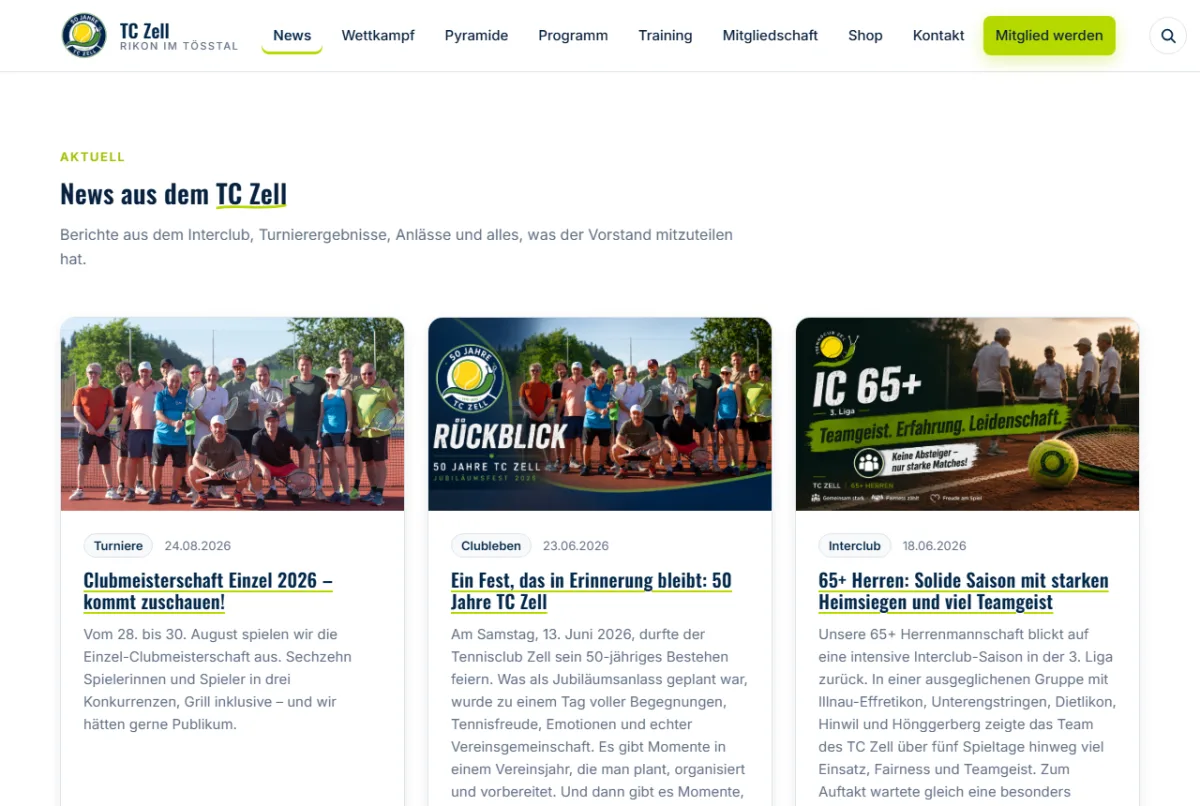 News-Seite mit Berichten und Kategorien