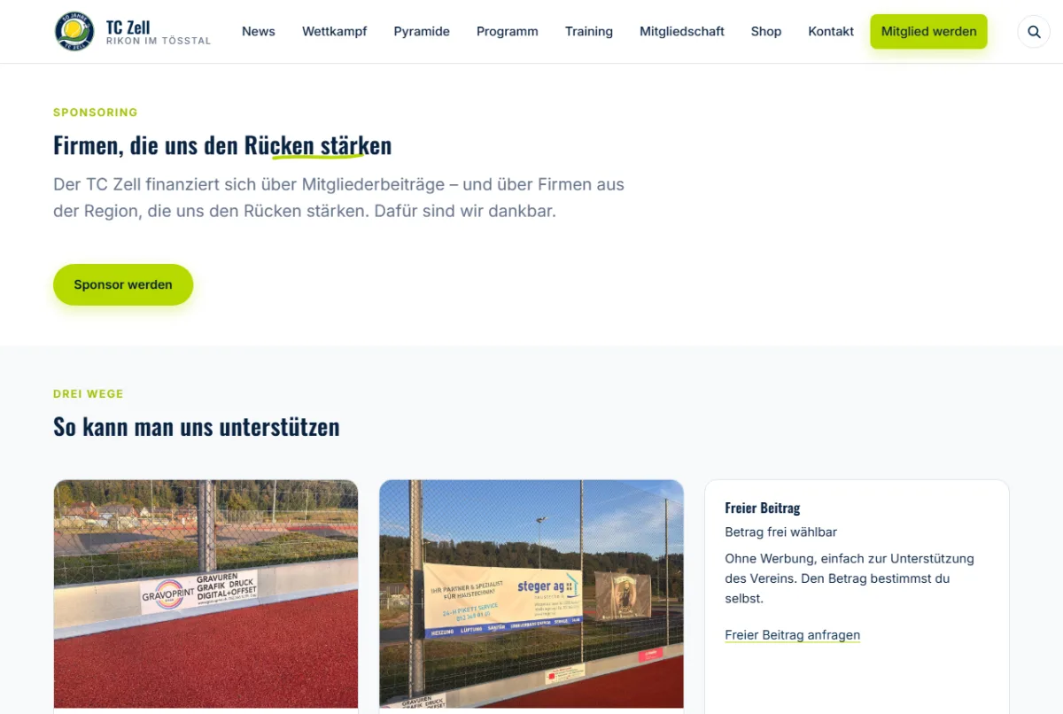 Sponsoring-Seite mit Paketen