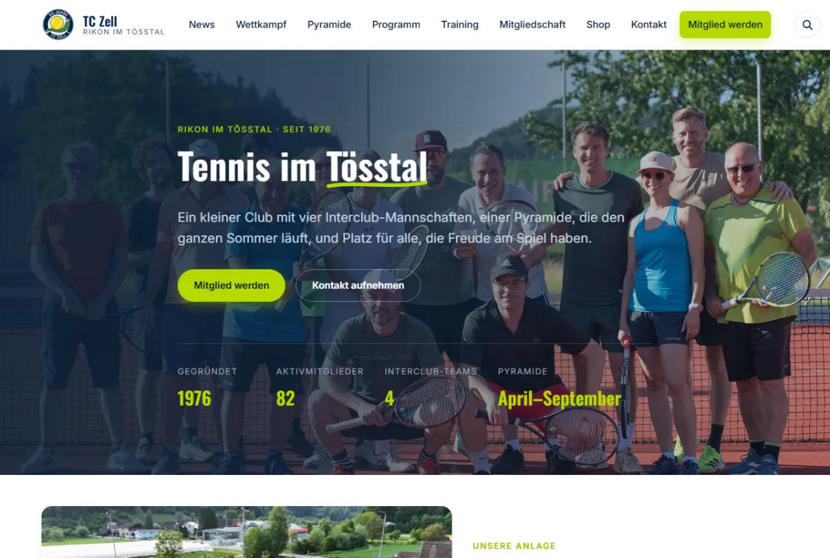 Startseite des Tennisclubs Zell